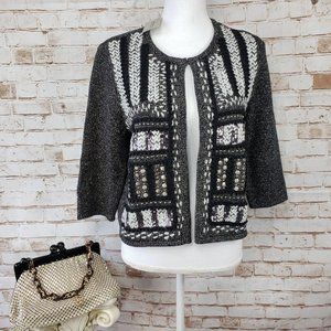 NWT Chicos 1M Embellished Mixed Media Open Sweater